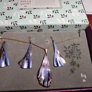 Holly Yashi Necklace in purple and gold, with matching earrring